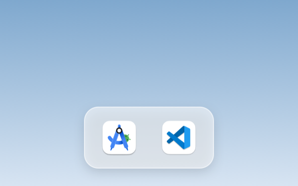 A macOS dock holding the Android Studio and Visual Studio Code icons